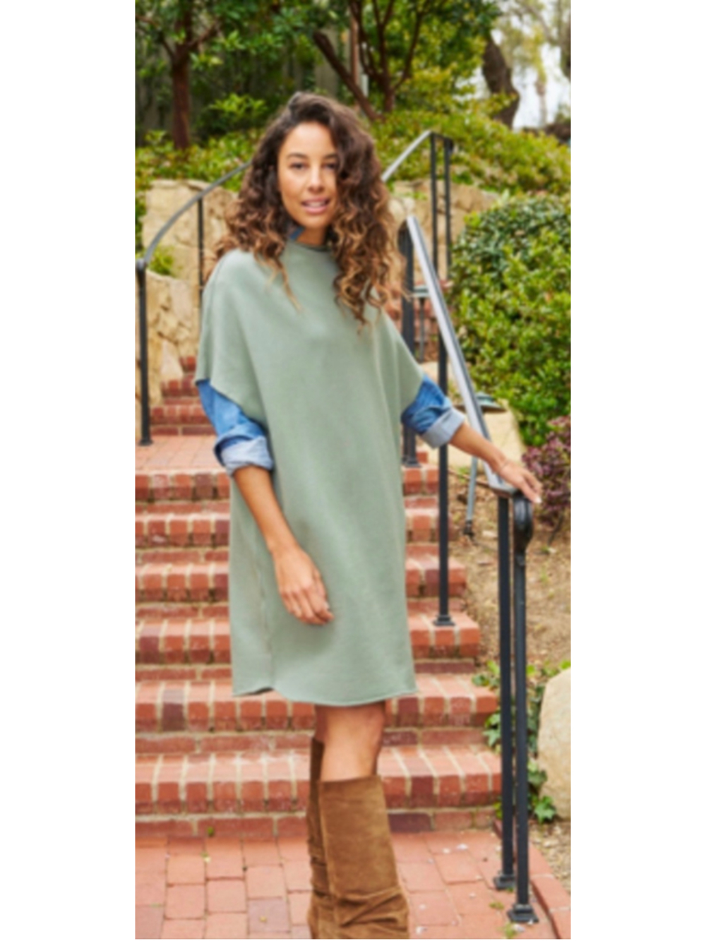RARE: Frank & Eileen Green Triple Fleece Ella Capelet Mini Dress Size XS/S New